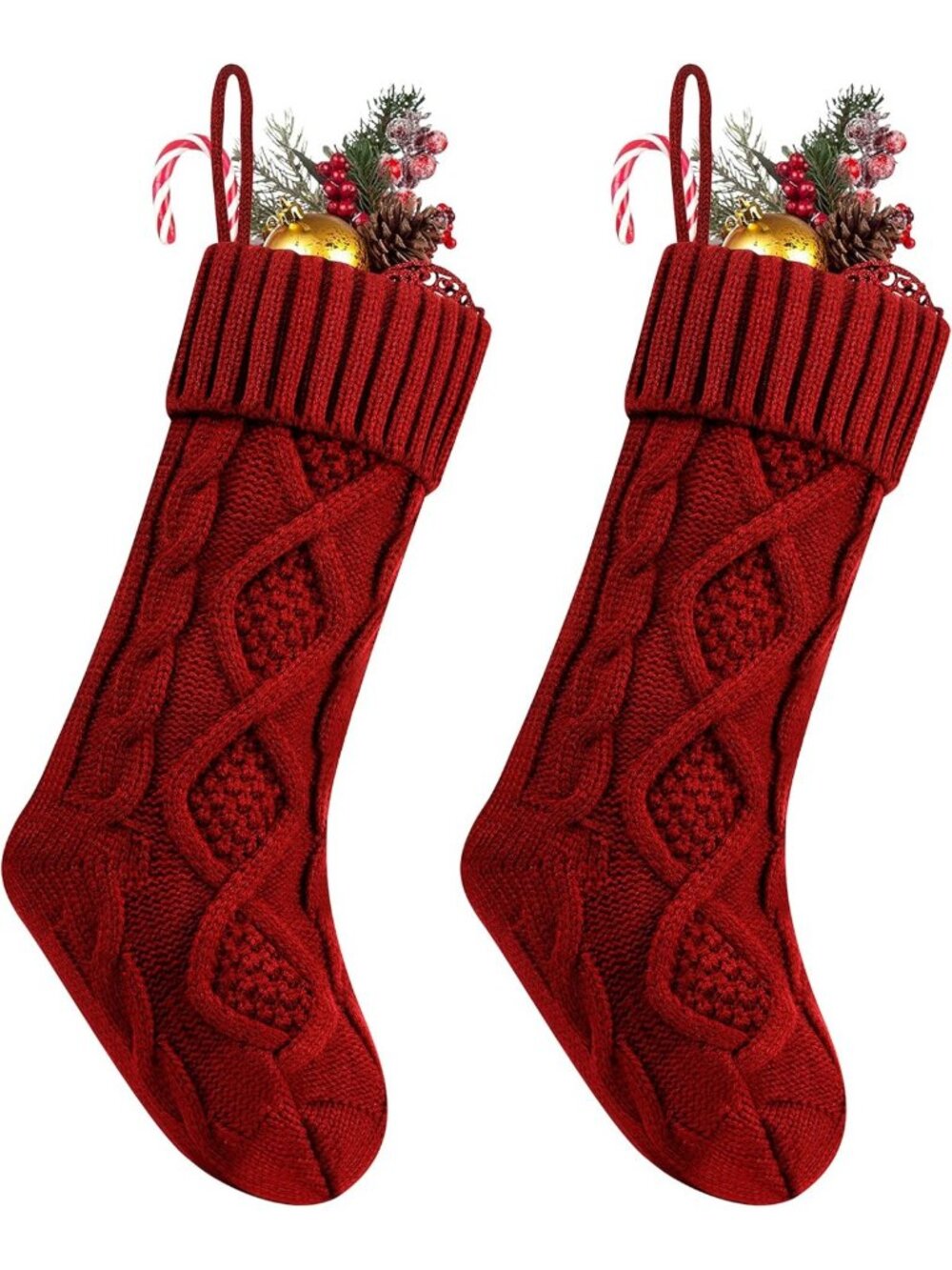 Large Cable Knit Christmas Stockings 2-Pack, 18in Holiday Decor & Gifts